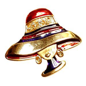 Vintage Gold-Tone Red Hat Society Brooch Red Purple Enamel Detailing